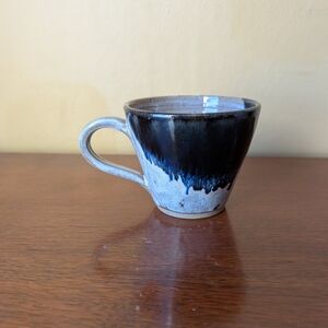 Handcrafted Ceramic Mug with Dark Blue and Gray Glaze Signed
